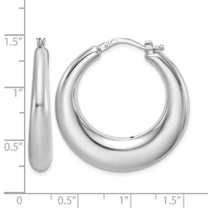 Sterling Silver RH-plated Polished Tapered Hollow Round Hoop Earrings