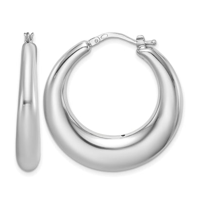 Sterling Silver RH-plated Polished Tapered Hollow Round Hoop Earrings