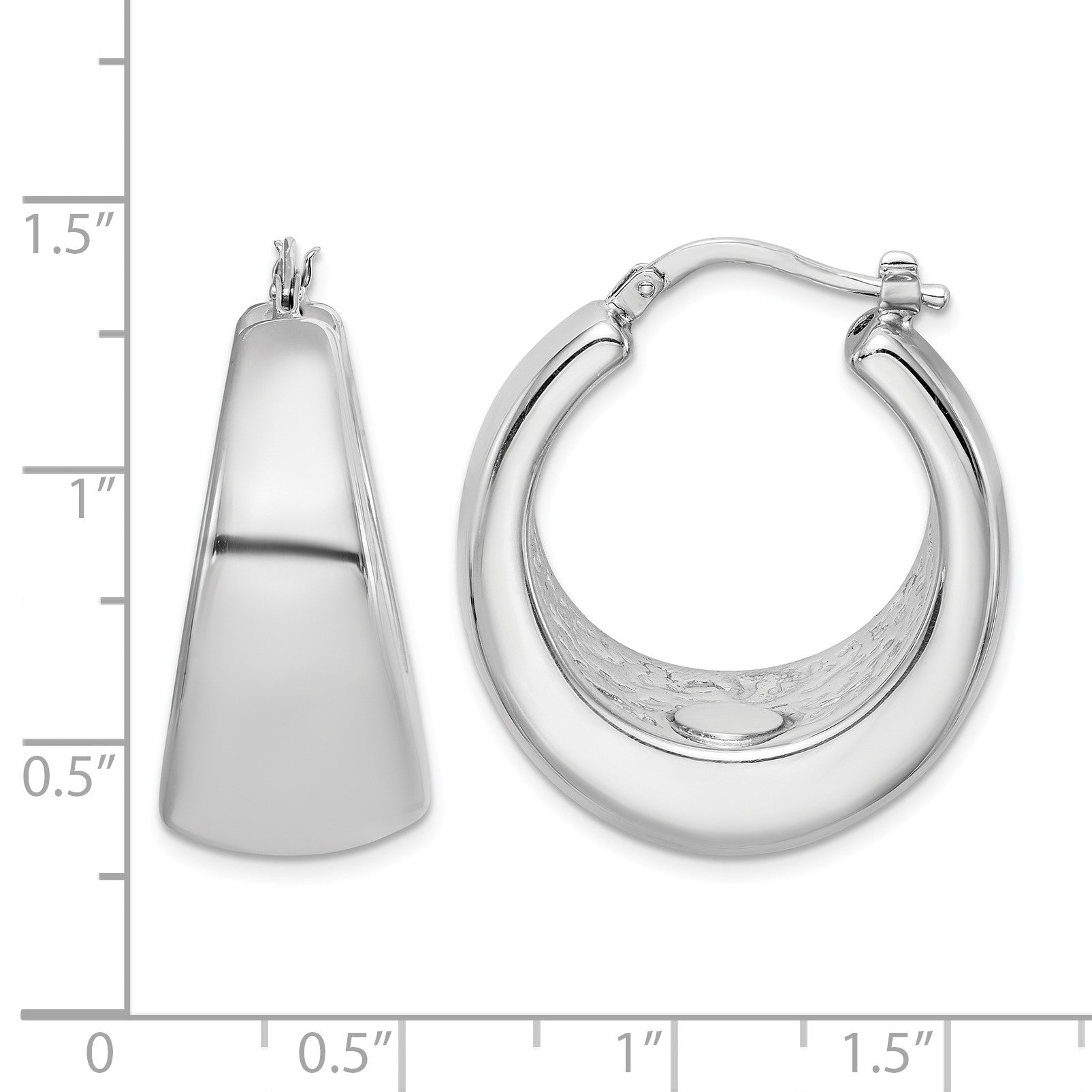 Sterling Silver RH-plated Polished Tapered Hollow Round Hoop Earrings