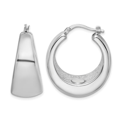 Sterling Silver RH-plated Polished Tapered Hollow Round Hoop Earrings