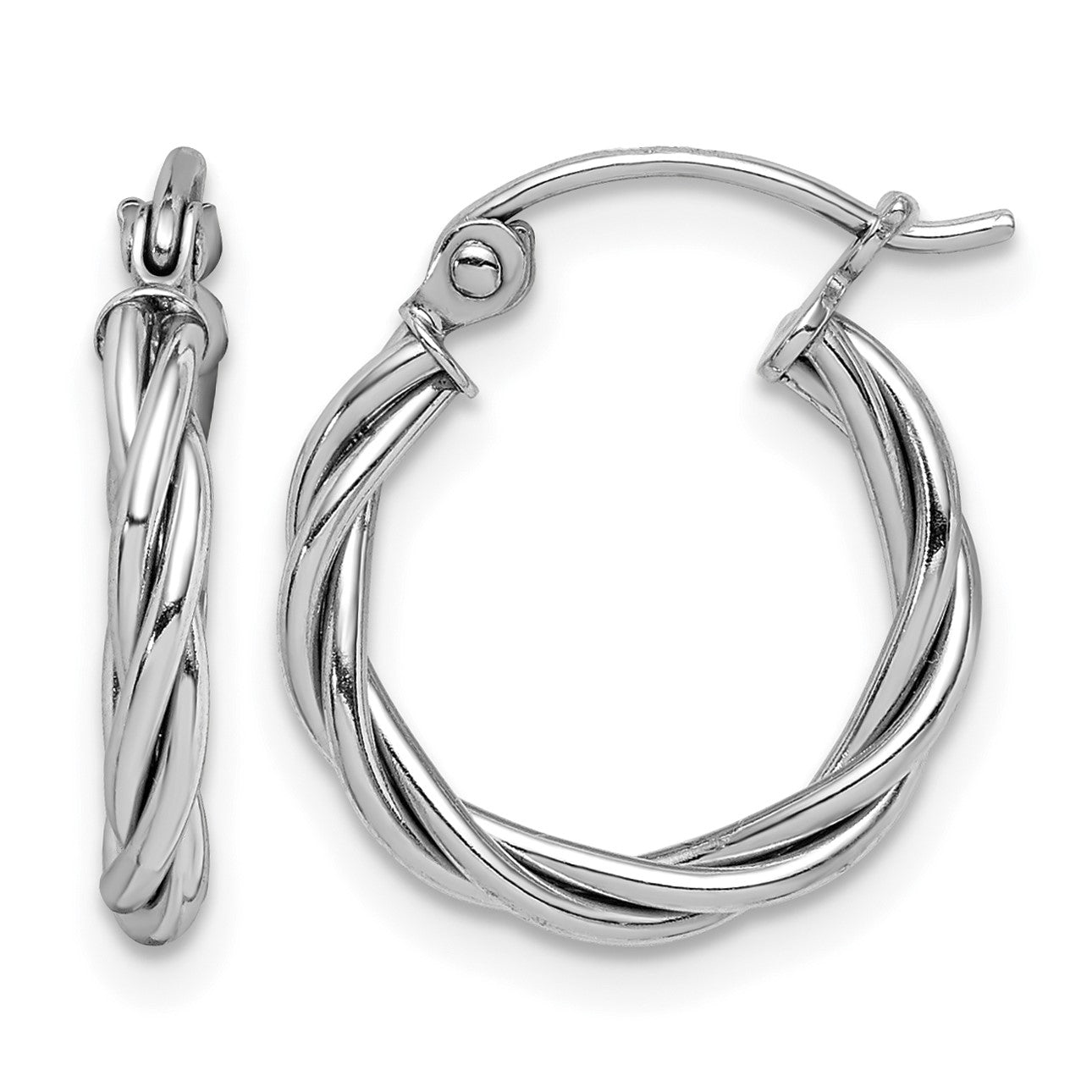 Sterling Silver Rhodium Plated 2mm Twisted Hoop Earrings