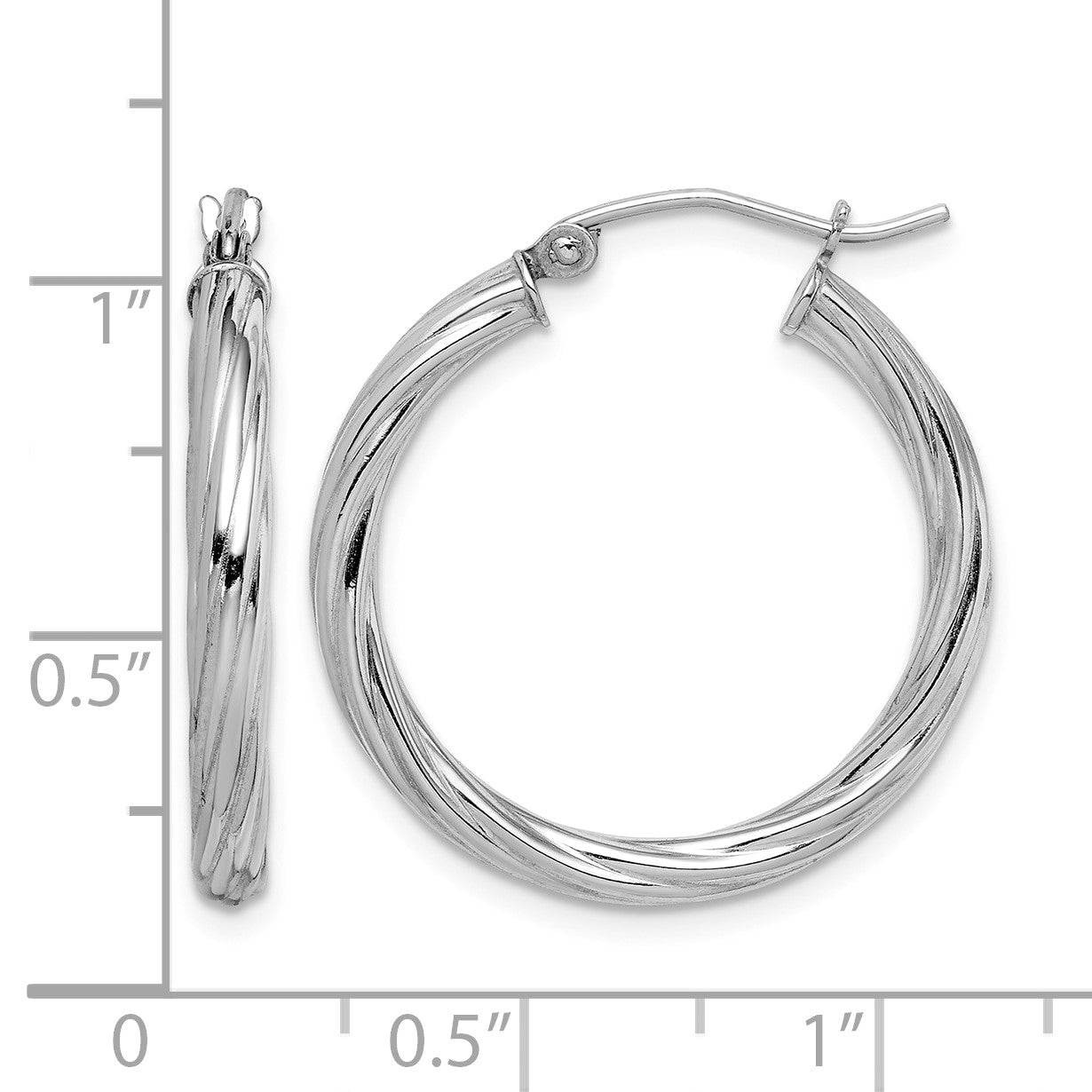 Sterling Silver Rhodium-plated 2.7x25mm Twisted Hoop Earrings