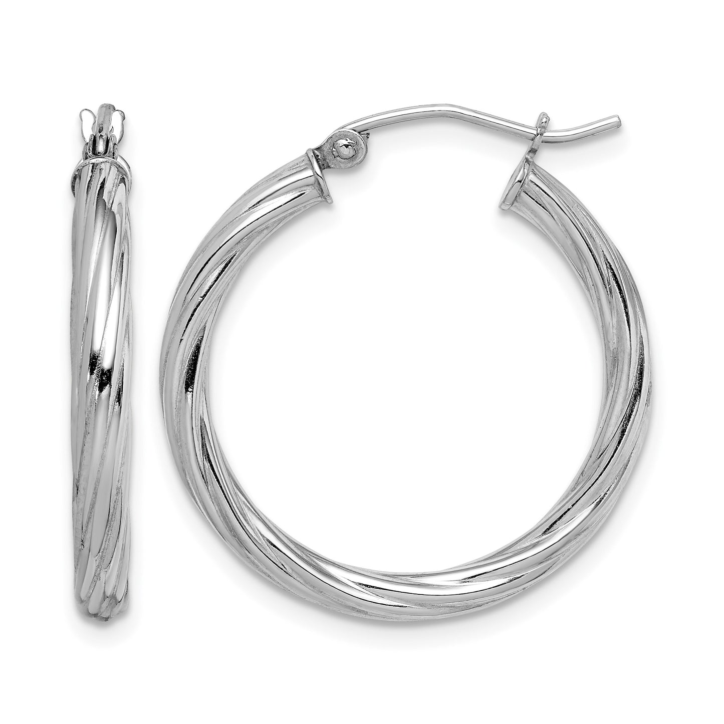 Sterling Silver Rhodium-plated 2.7x25mm Twisted Hoop Earrings