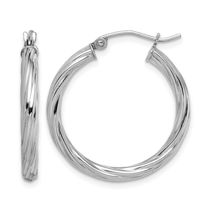 Sterling Silver Rhodium-plated 2.7x25mm Twisted Hoop Earrings