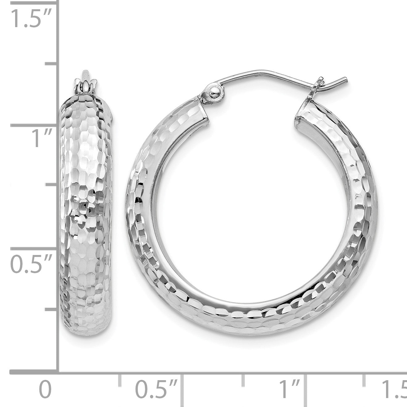Sterling Silver Rhodium-plated Diamond-cut 5x25mm Hoop Earrings