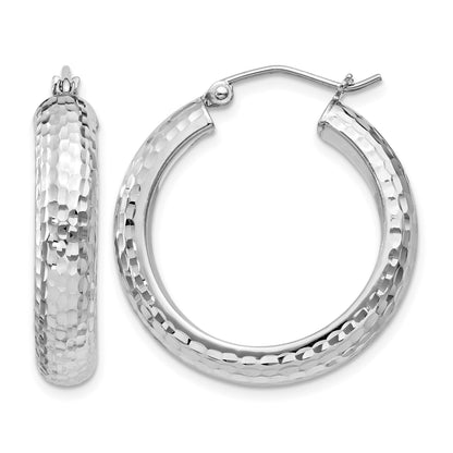 Sterling Silver Rhodium-plated Diamond-cut 5x25mm Hoop Earrings