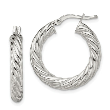 Sterling Silver Rhodium-plated Polished Twisted 4mm Hoop Earrings