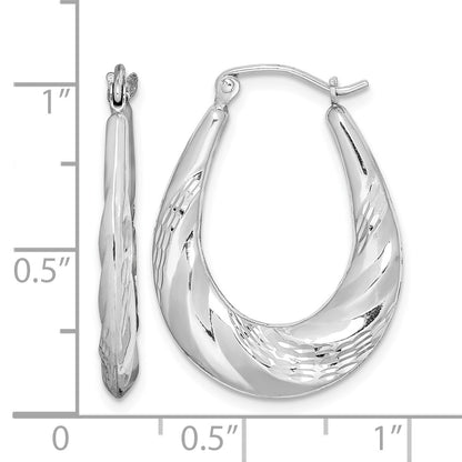 Sterling Silver Rhodium-plated D/C Scalloped Oval Hoop Earrings