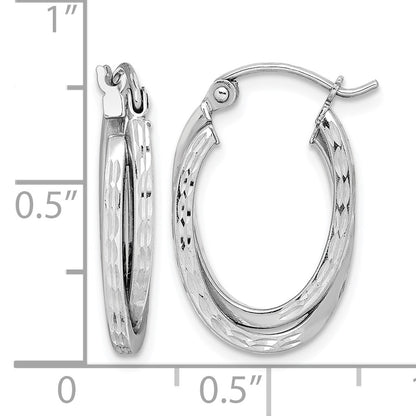 Sterling Silver Rhodium Plated Textured Double Oval Hoop Earrings