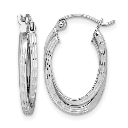 Sterling Silver Rhodium Plated Textured Double Oval Hoop Earrings