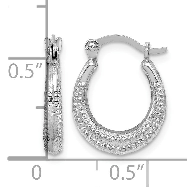 Sterling Silver Rhodium-plated Textured Hollow Hoop Earrings