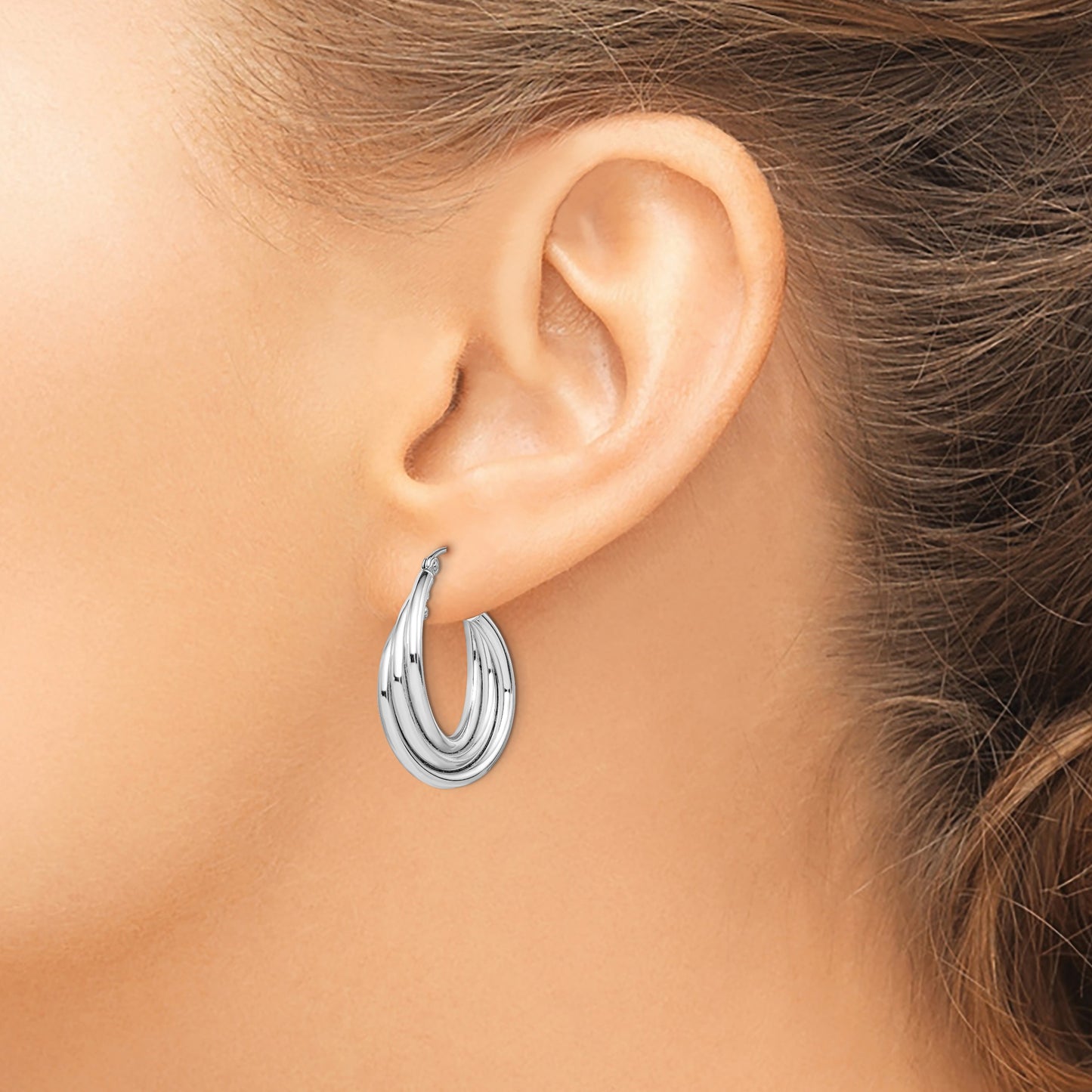 Sterling Silver Rhodium-plated Triple Twisted Round Hoop Earrings