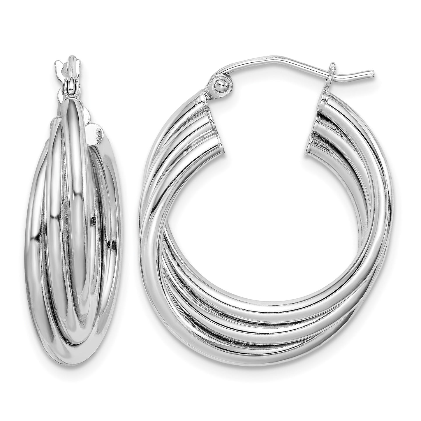 Sterling Silver Rhodium-plated Triple Twisted Round Hoop Earrings
