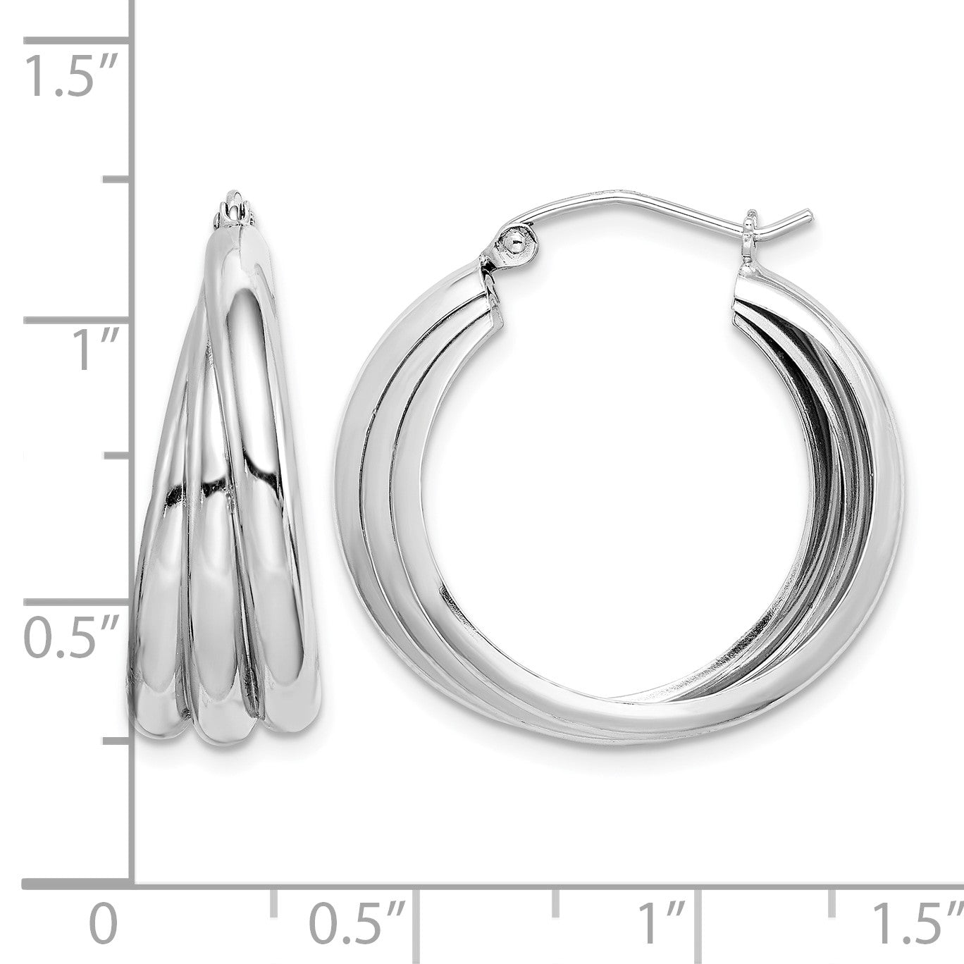 Sterling Silver Rhodium-plated Triple Tube Round Hoop Earrings