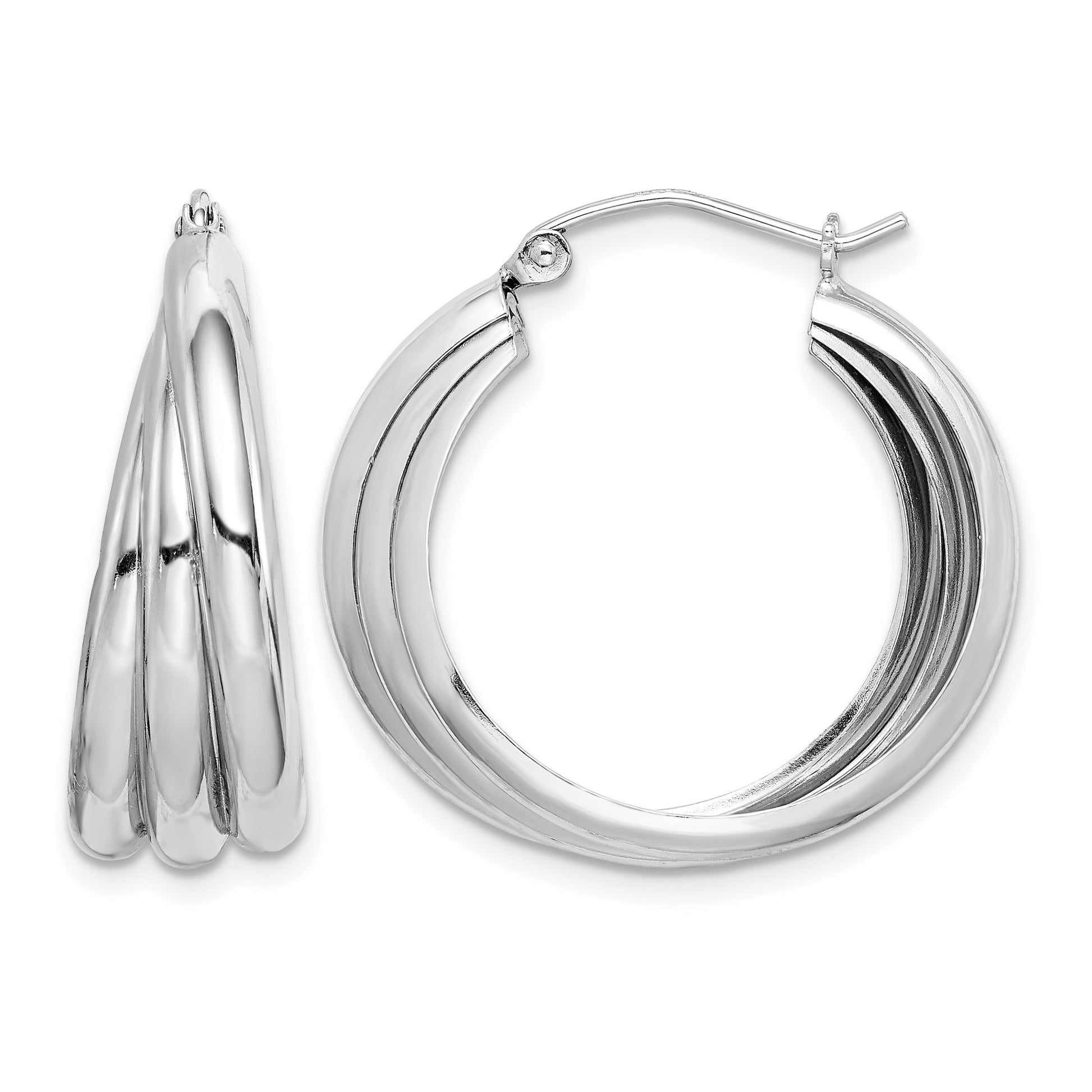 Sterling Silver Rhodium-plated Triple Tube Round Hoop Earrings