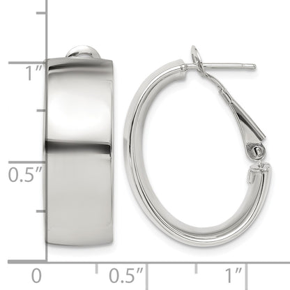 Sterling Silver Rhod-pltd Polish 10mm Omega Back Oval Hoop Earrings