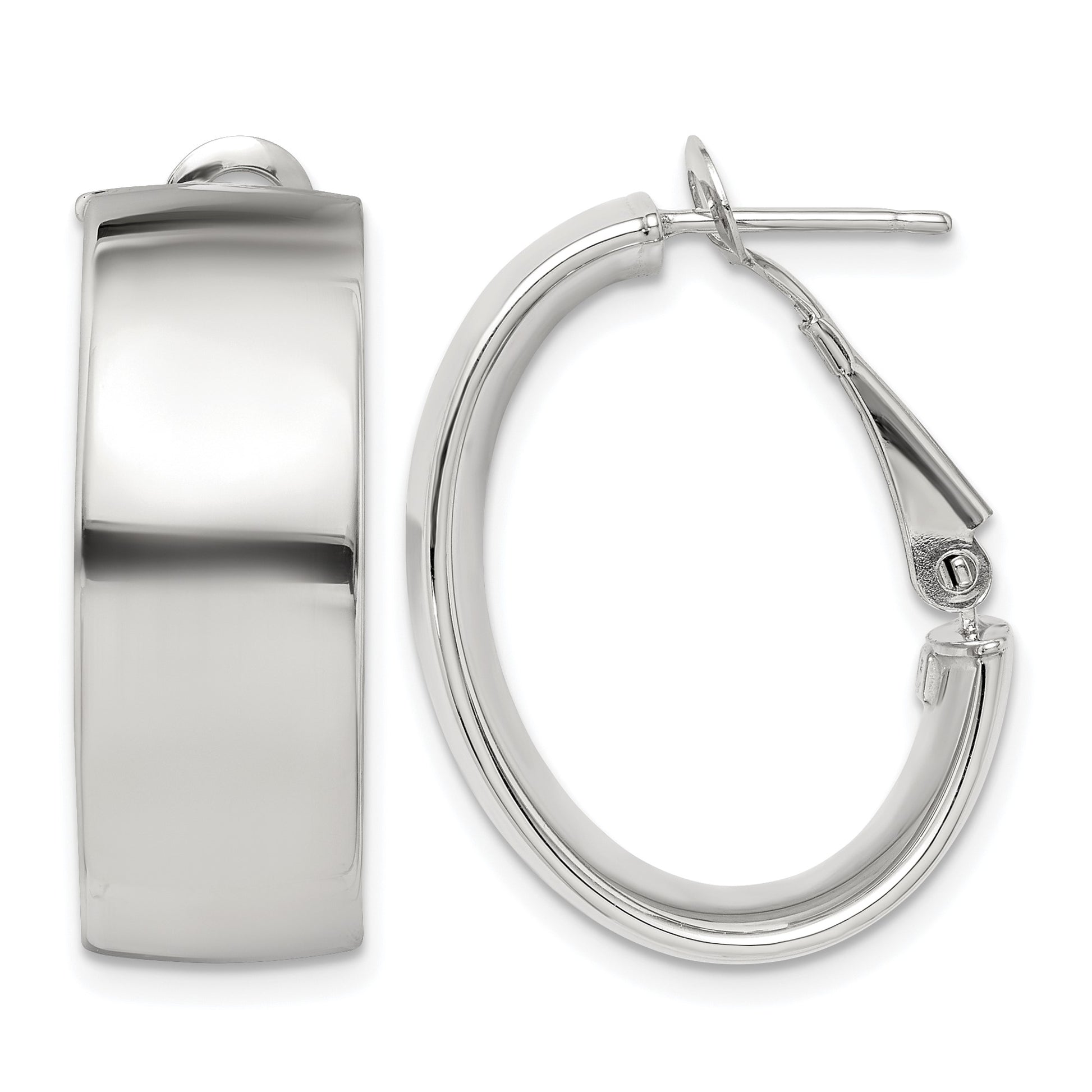Sterling Silver Rhod-pltd Polish 10mm Omega Back Oval Hoop Earrings
