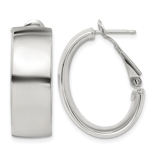 Sterling Silver Rhod-pltd Polish 10mm Omega Back Oval Hoop Earrings