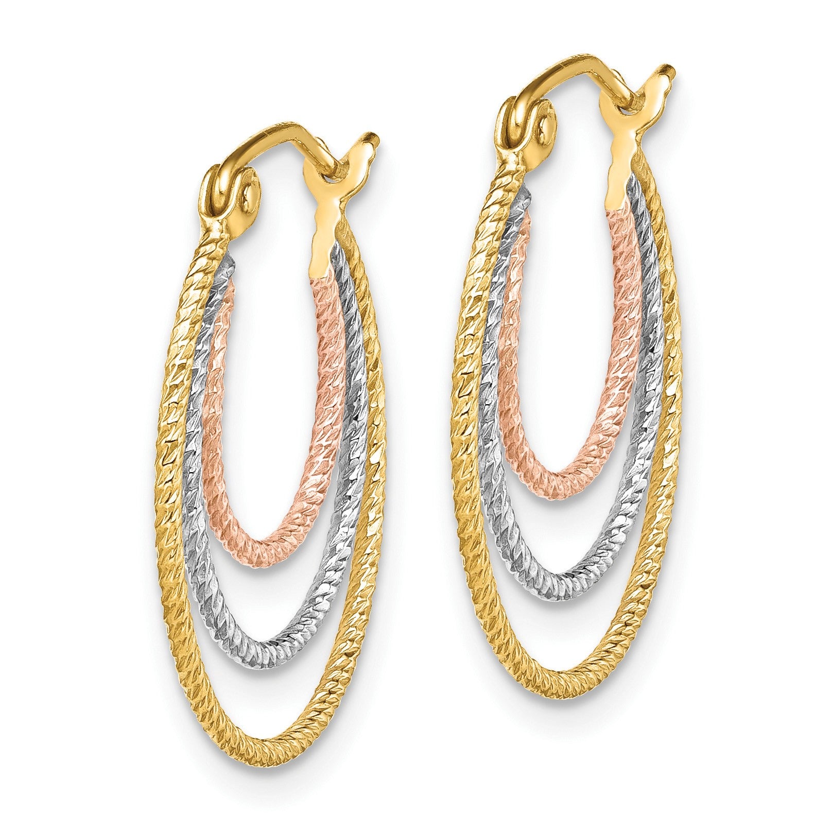 Sterling Silver Rhod-plated Yellow/Rose Vermeil 1.5mm Triple Hoop Earrings