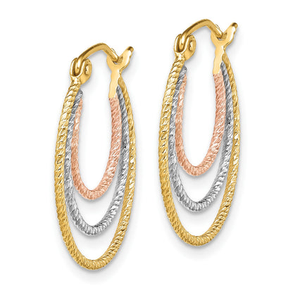 Sterling Silver Rhod-plated Yellow/Rose Vermeil 1.5mm Triple Hoop Earrings