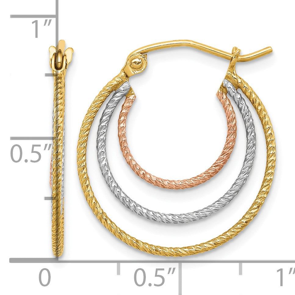 Sterling Silver Rhod-plated Yellow/Rose Vermeil 1.5mm Triple Hoop Earrings