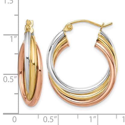 Sterling Silver Rhodium-plated Rose/Yellow Gold-plated Hoop Earrings