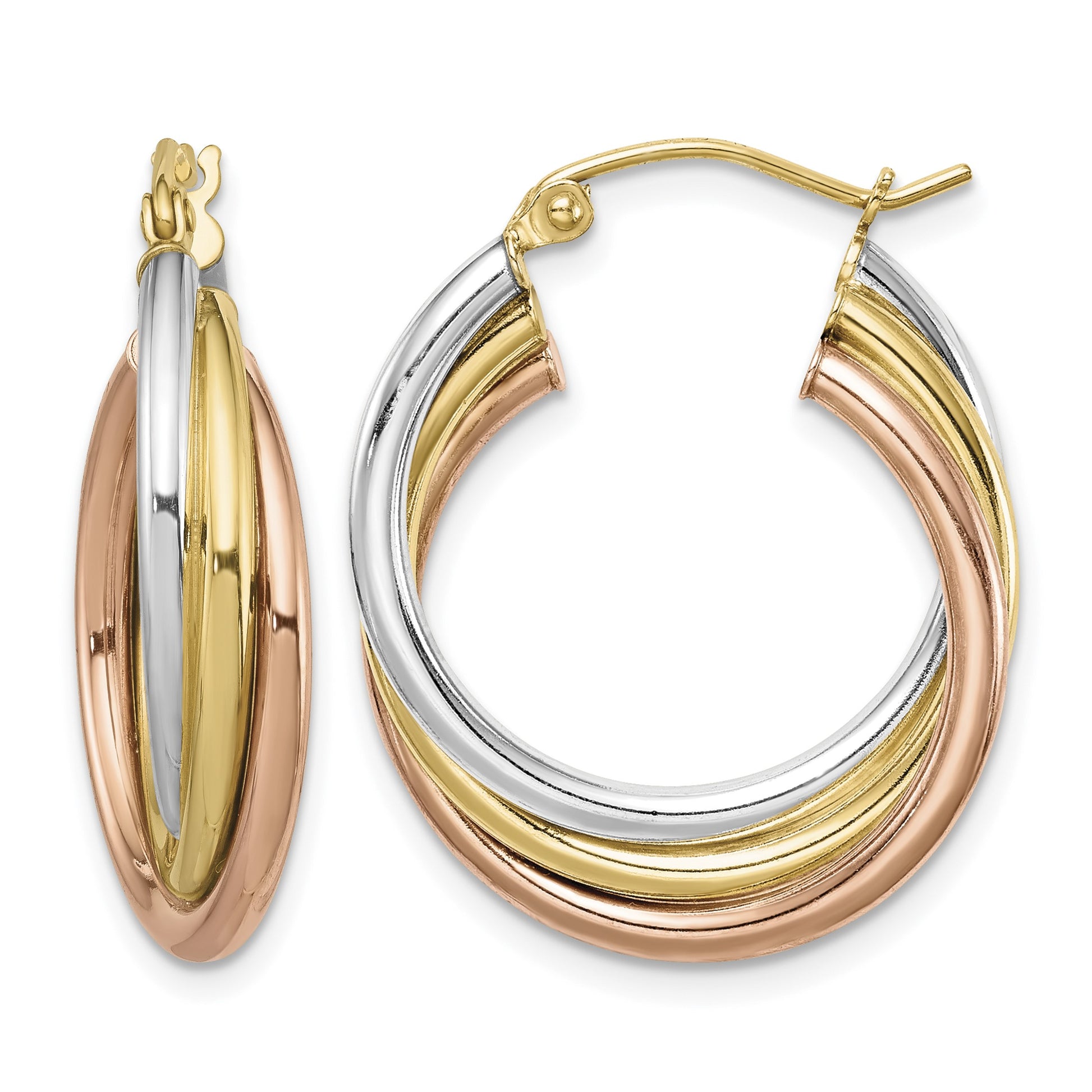 Sterling Silver Rhodium-plated Rose/Yellow Gold-plated Hoop Earrings