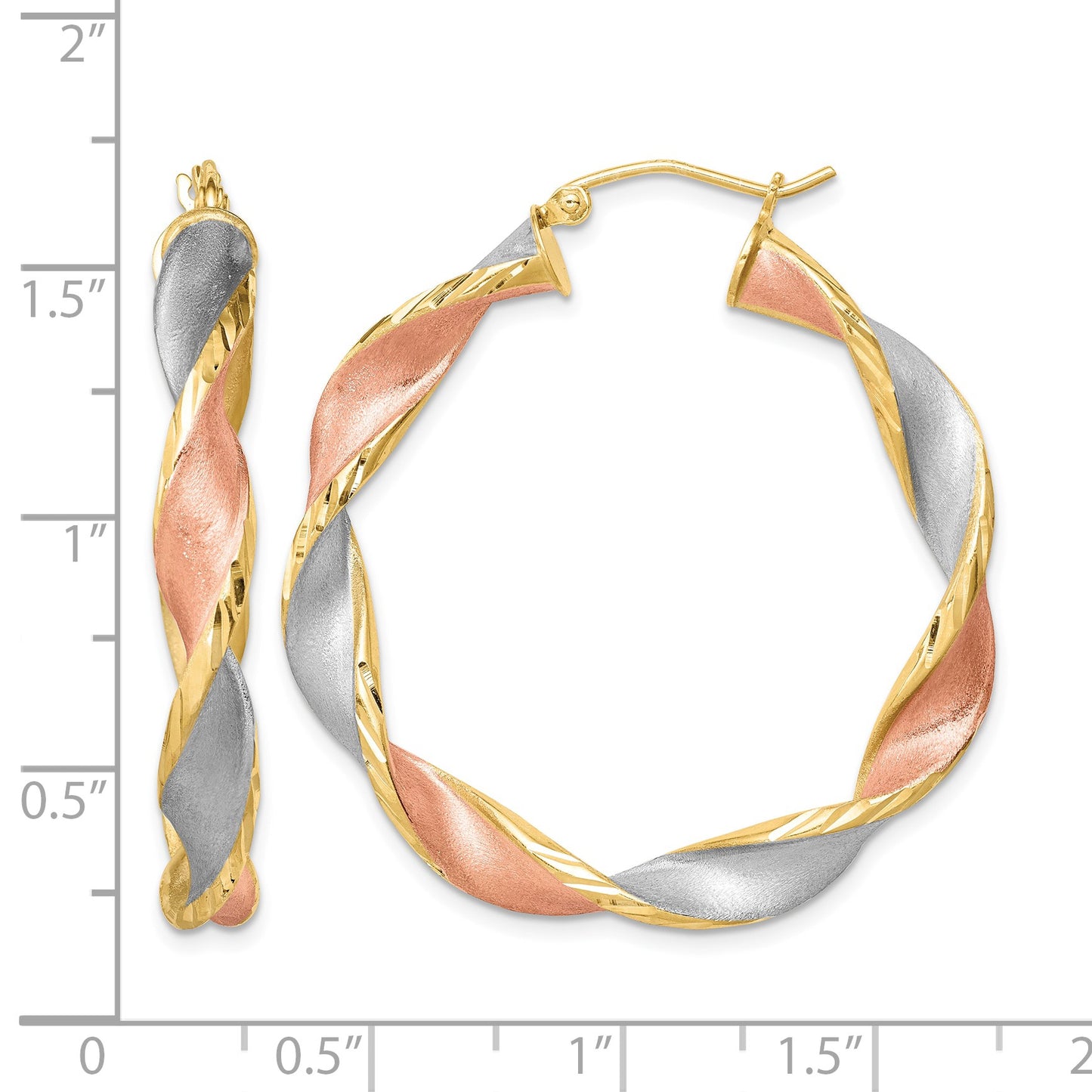 Sterling Silver RH-Plated Yellow/Rose Vermeil D/C 5mmTwisted Hoop Earrings