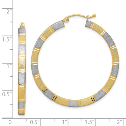 Sterling Silver Rhodium-plated Vermeil Diamond-cut 3x40mm Hoop Earrings