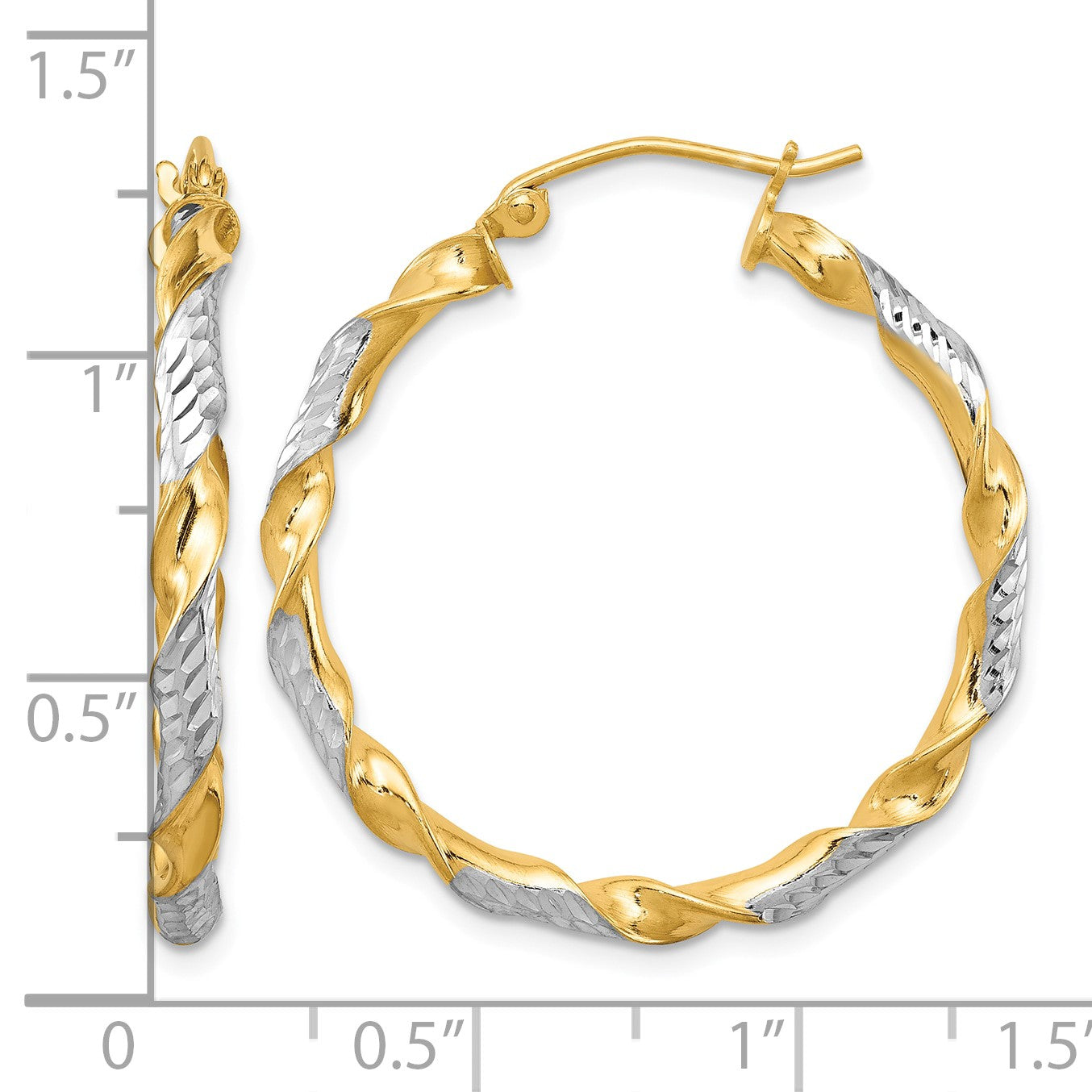 Sterling Silver RH-plated Vermeil Diamond-cut 3x30mm Twisted Hoop Earrings
