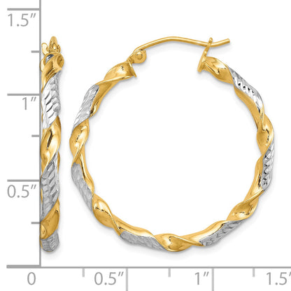 Sterling Silver RH-plated Vermeil Diamond-cut 3x30mm Twisted Hoop Earrings