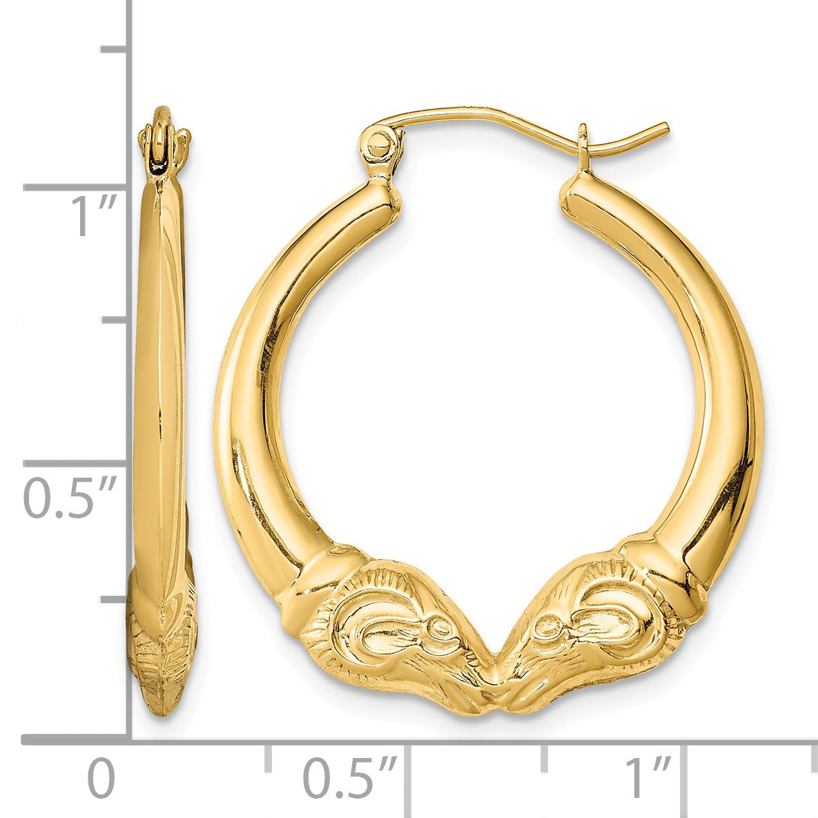 Sterling Silver Gold Plated Hollow Rams Head Hoop Earrings
