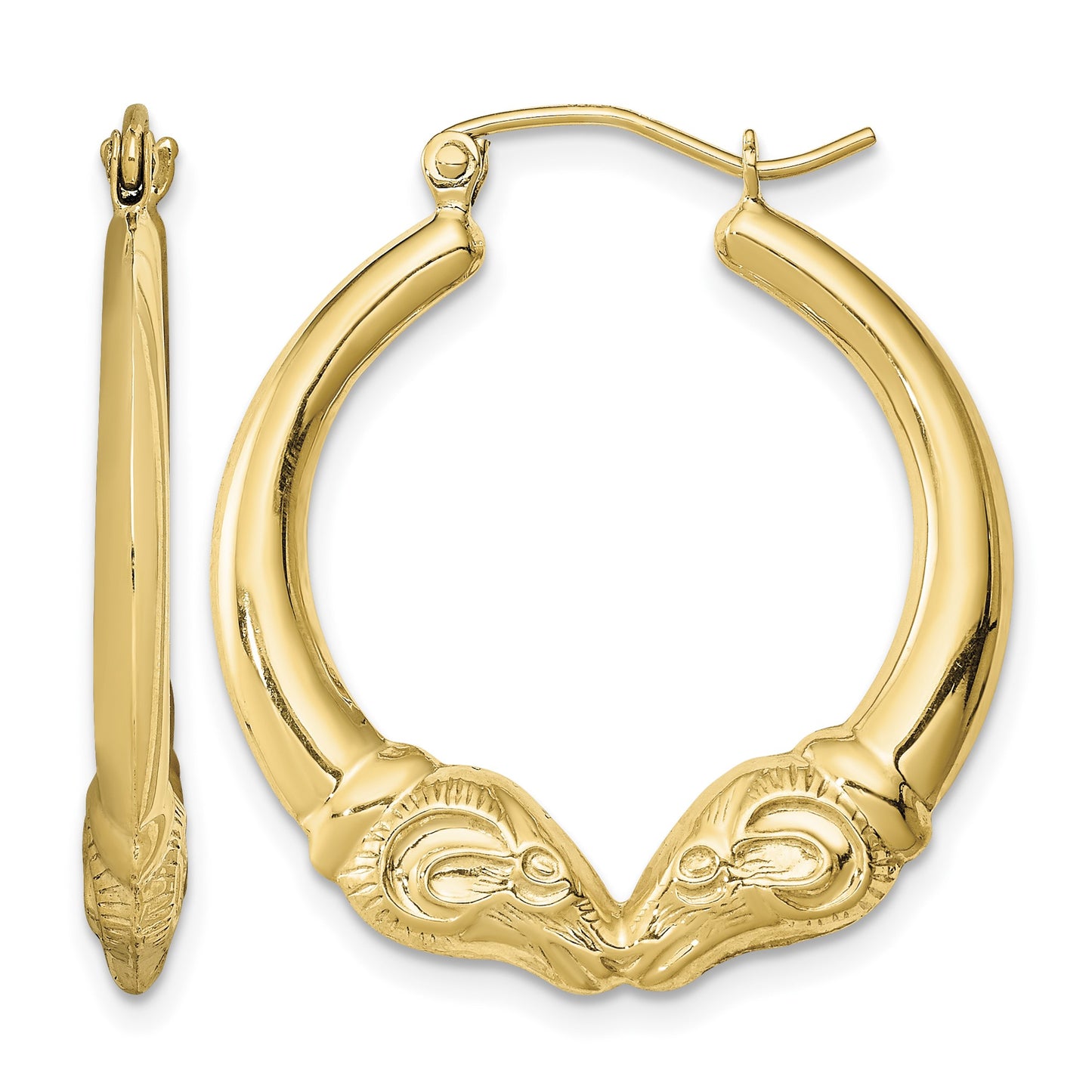 Sterling Silver Gold Plated Hollow Rams Head Hoop Earrings