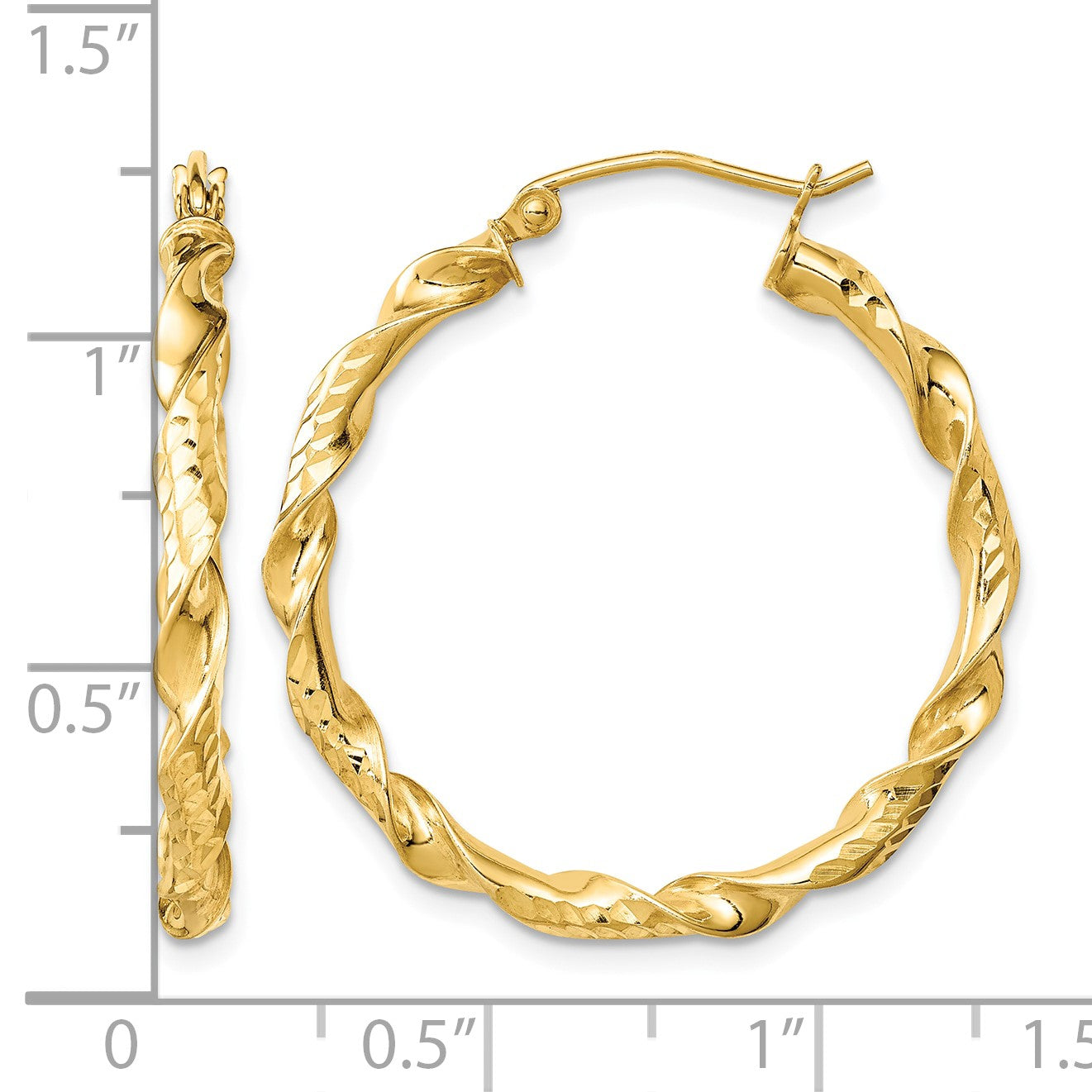 Sterling Silver Gold-plated 3x30mm Diamond-cut Twisted Hoop Earrings