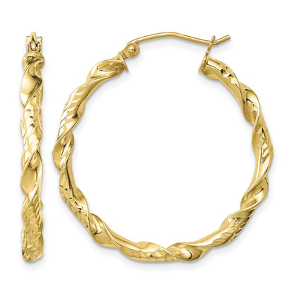 Sterling Silver Gold-plated 3x30mm Diamond-cut Twisted Hoop Earrings