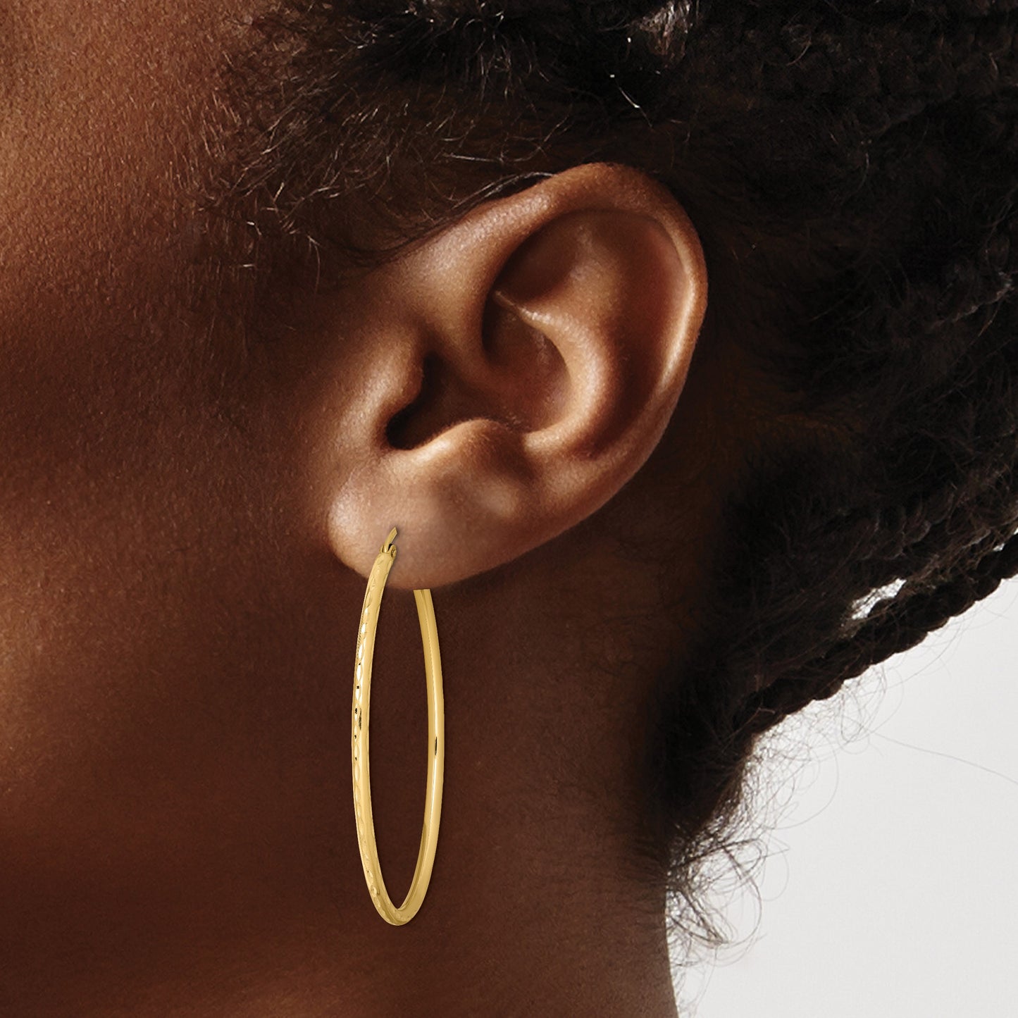 Sterling Silver Gold-plated Textured 2mm Hollow Oval Hoop Earrings
