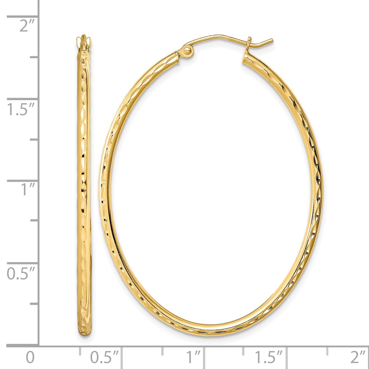 Sterling Silver Gold-plated Textured 2mm Hollow Oval Hoop Earrings