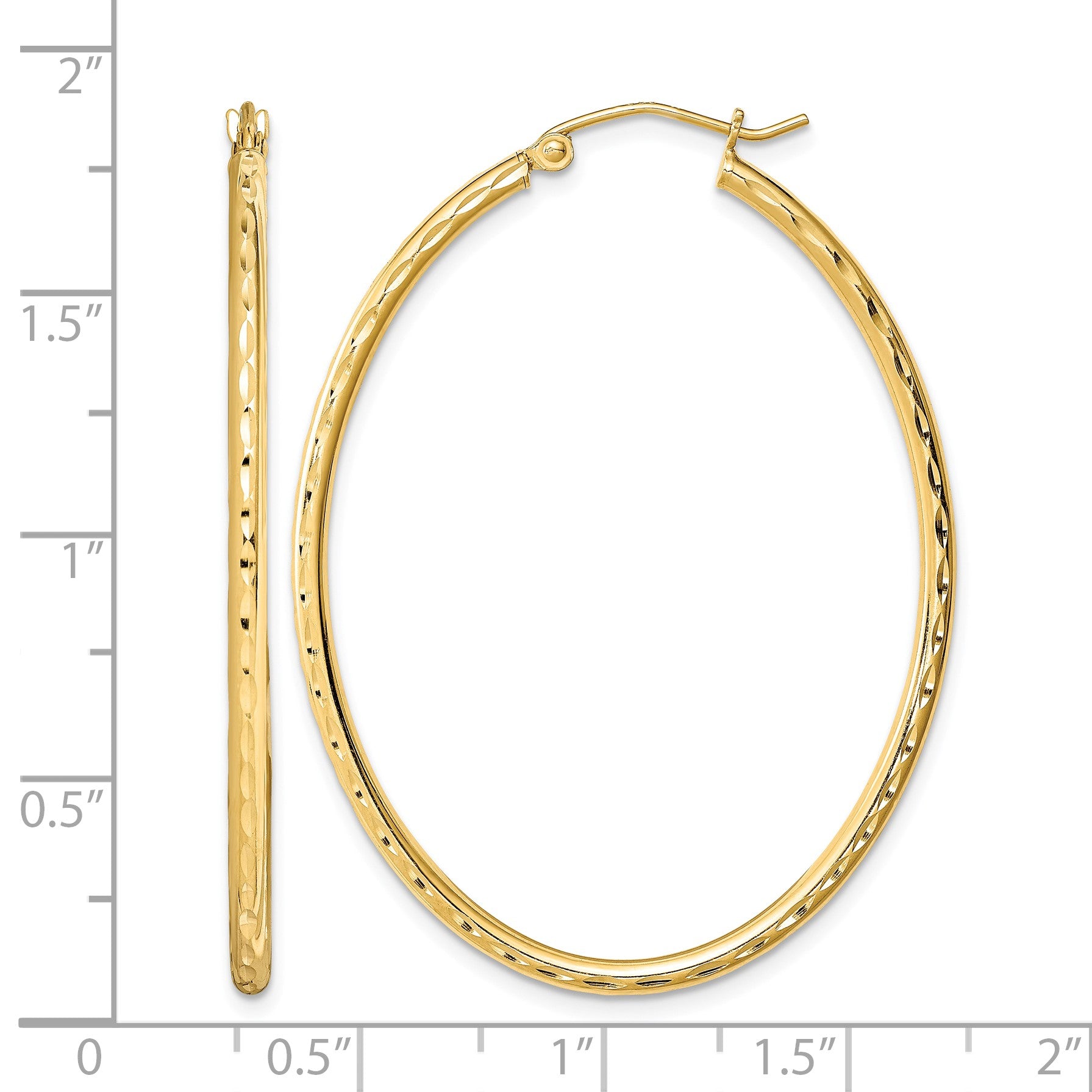 Sterling Silver Gold-plated Textured 2mm Hollow Oval Hoop Earrings