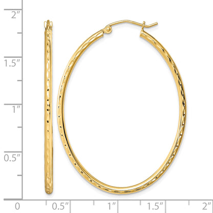 Sterling Silver Gold-plated Textured 2mm Hollow Oval Hoop Earrings