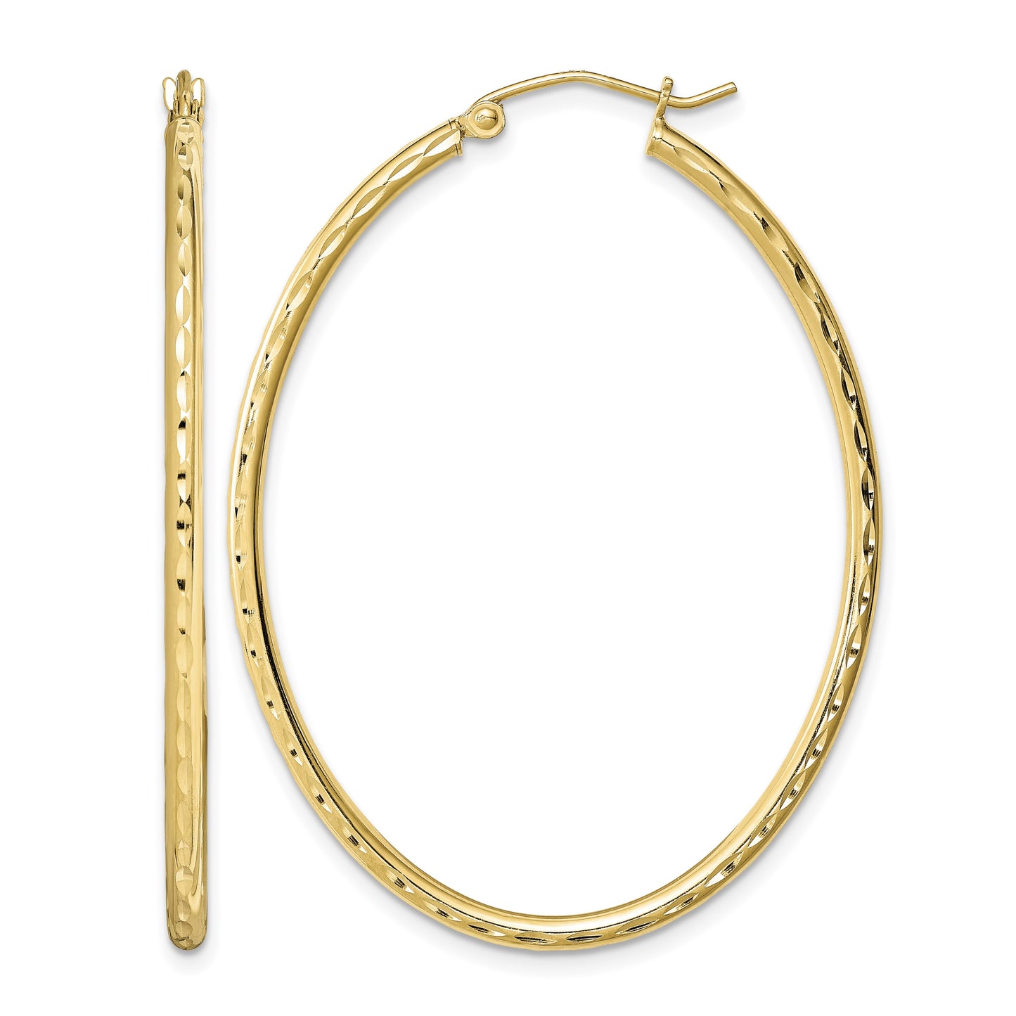 Sterling Silver Gold-plated Textured 2mm Hollow Oval Hoop Earrings