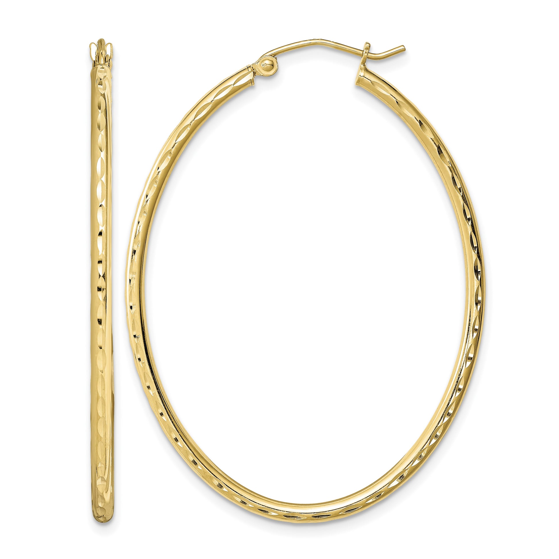 Sterling Silver Gold-plated Textured 2mm Hollow Oval Hoop Earrings