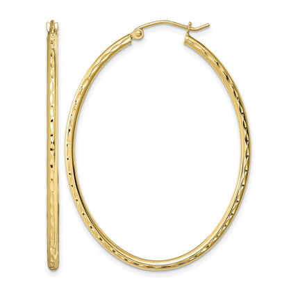 Sterling Silver Gold-plated Textured 2mm Hollow Oval Hoop Earrings