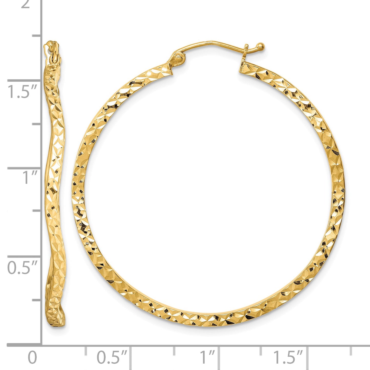 Sterling Silver Gold-plated Diamond Cut 2mm Wavy Hoop Earrings