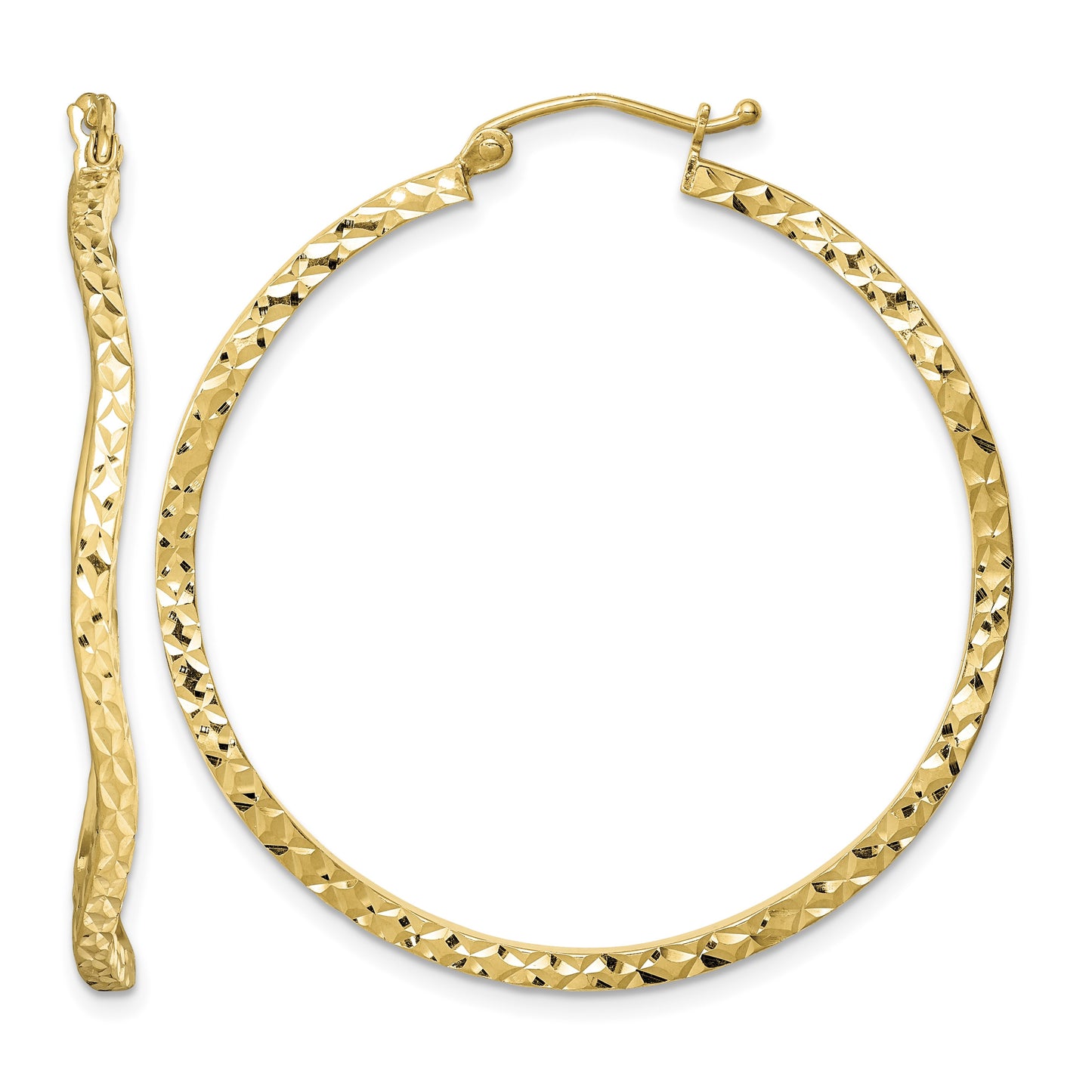 Sterling Silver Gold-plated Diamond Cut 2mm Wavy Hoop Earrings