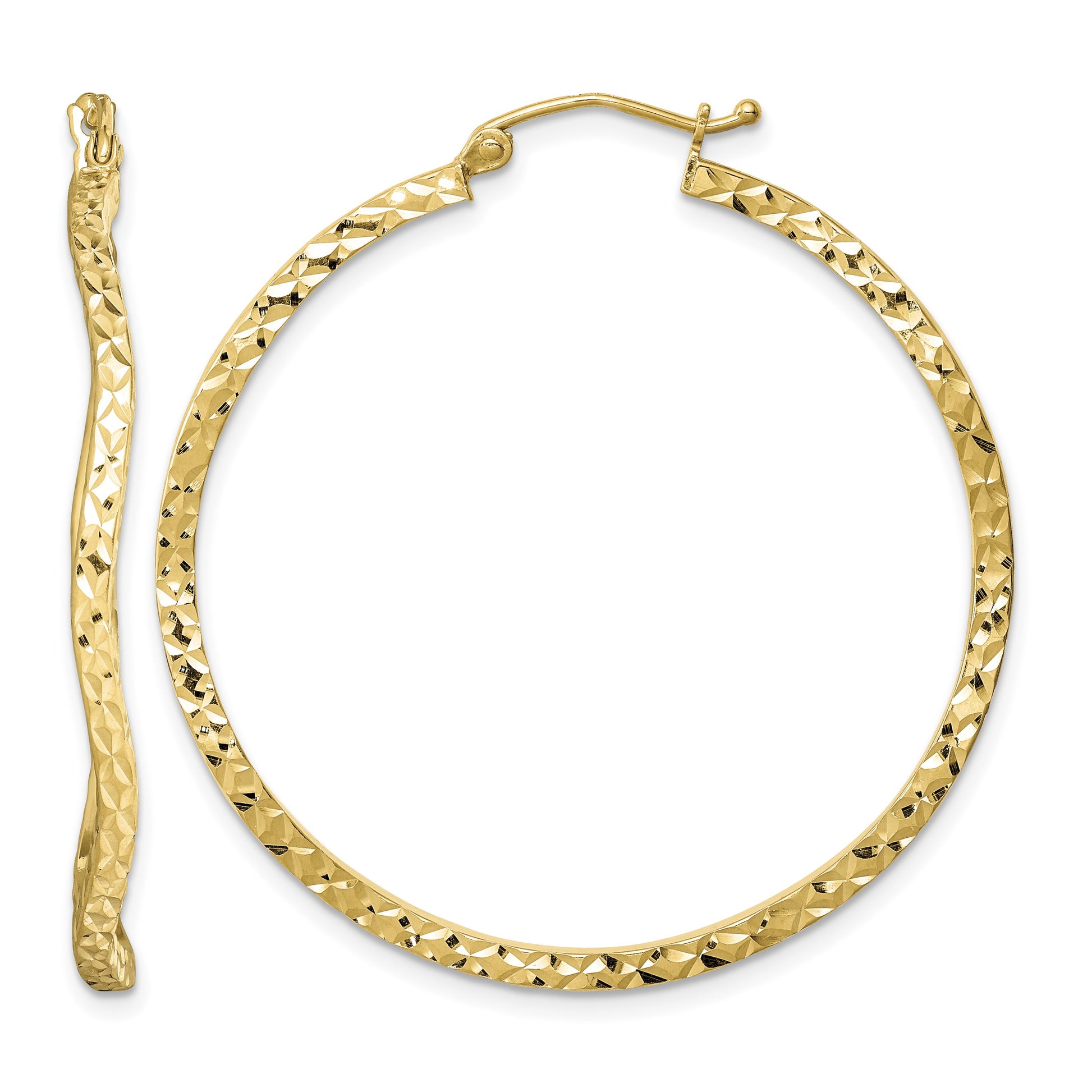Sterling Silver Gold-plated Diamond Cut 2mm Wavy Hoop Earrings
