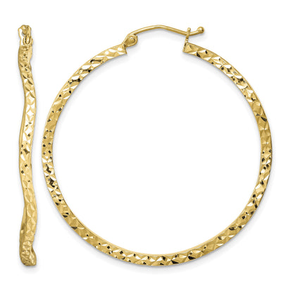 Sterling Silver Gold-plated Diamond Cut 2mm Wavy Hoop Earrings