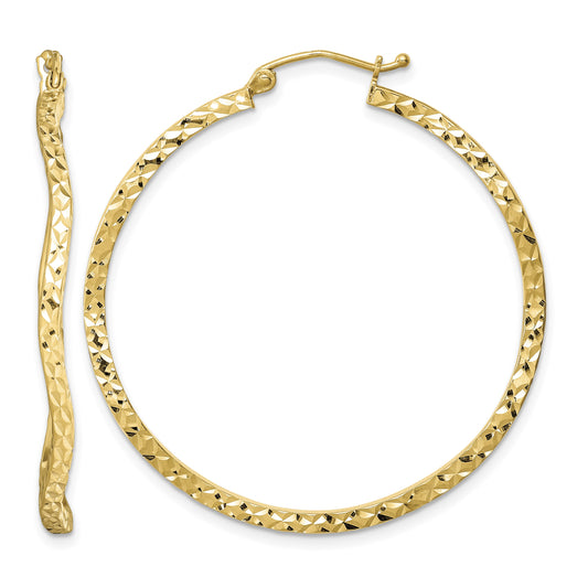 Sterling Silver Gold-plated Diamond Cut 2mm Wavy Hoop Earrings