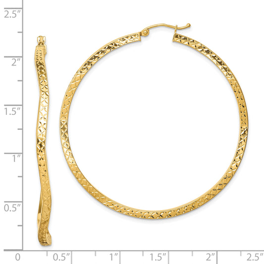 Sterling Silver Gold-plated Diamond Cut 2mm Wavy Hoop Earrings