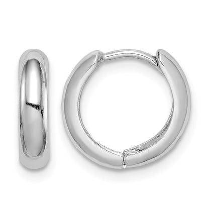 Sterling Silver Rhodium Polished Hinged Hoop Earrings
