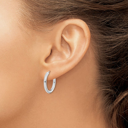Sterling Silver Rhodium-plated Polished Hollow Hinged Hoop Earrings